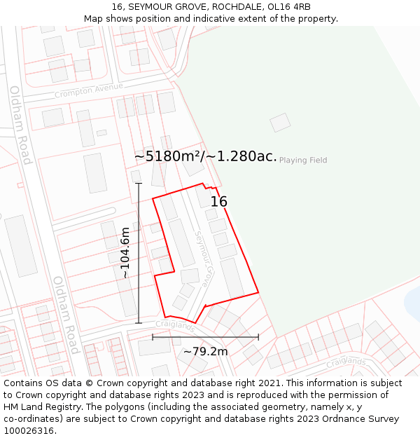 16, SEYMOUR GROVE, ROCHDALE, OL16 4RB: Plot and title map