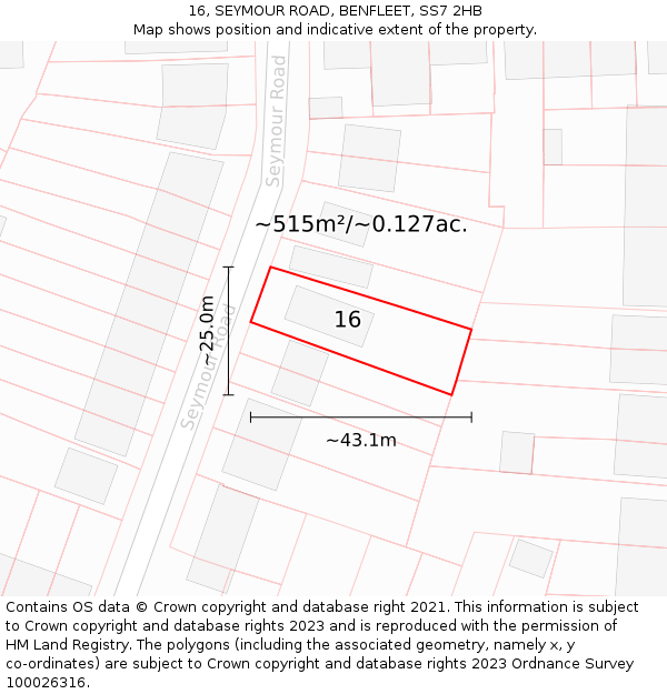 16, SEYMOUR ROAD, BENFLEET, SS7 2HB: Plot and title map
