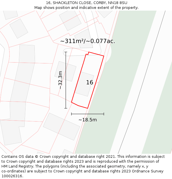 16, SHACKLETON CLOSE, CORBY, NN18 8SU: Plot and title map