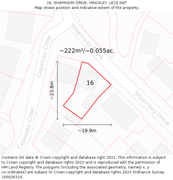 16, SHAPINSAY DRIVE, HINCKLEY, LE10 0WT: Plot and title map