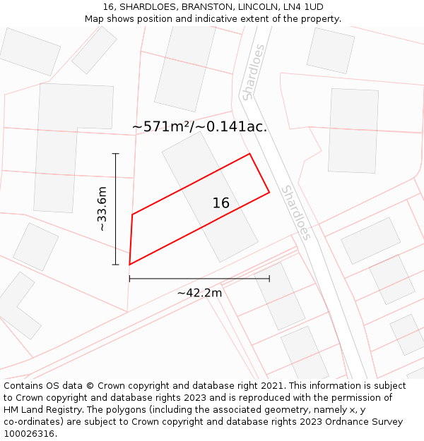 16, SHARDLOES, BRANSTON, LINCOLN, LN4 1UD: Plot and title map