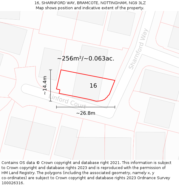 16, SHARNFORD WAY, BRAMCOTE, NOTTINGHAM, NG9 3LZ: Plot and title map