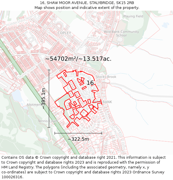 16, SHAW MOOR AVENUE, STALYBRIDGE, SK15 2RB: Plot and title map