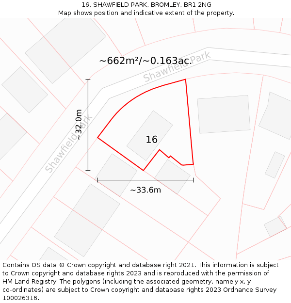 16, SHAWFIELD PARK, BROMLEY, BR1 2NG: Plot and title map