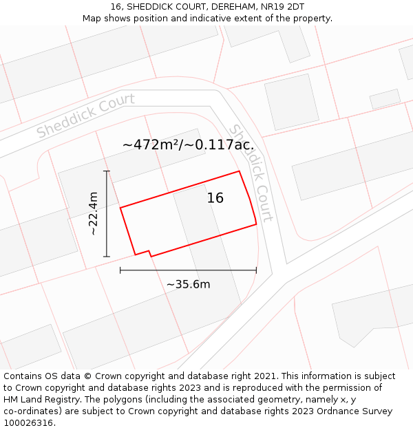 16, SHEDDICK COURT, DEREHAM, NR19 2DT: Plot and title map