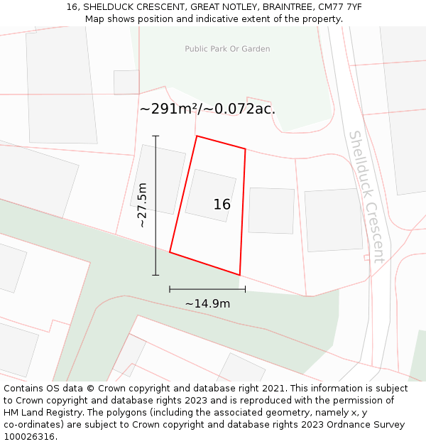 16, SHELDUCK CRESCENT, GREAT NOTLEY, BRAINTREE, CM77 7YF: Plot and title map
