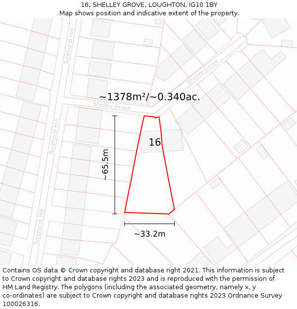 16, SHELLEY GROVE, LOUGHTON, IG10 1BY: Plot and title map