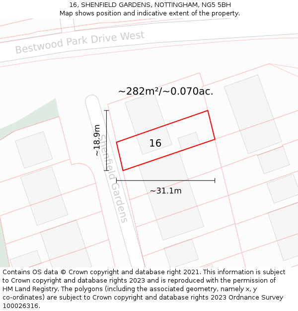 16, SHENFIELD GARDENS, NOTTINGHAM, NG5 5BH: Plot and title map