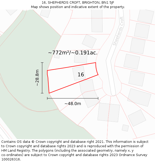 16, SHEPHERDS CROFT, BRIGHTON, BN1 5JF: Plot and title map