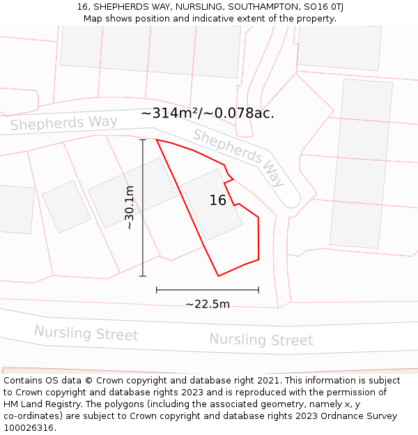 16, SHEPHERDS WAY, NURSLING, SOUTHAMPTON, SO16 0TJ: Plot and title map