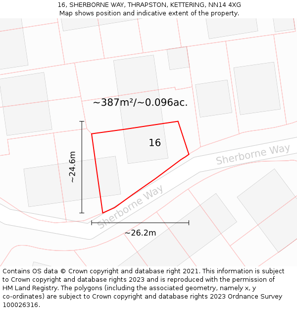 16, SHERBORNE WAY, THRAPSTON, KETTERING, NN14 4XG: Plot and title map