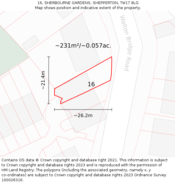 16, SHERBOURNE GARDENS, SHEPPERTON, TW17 8LG: Plot and title map