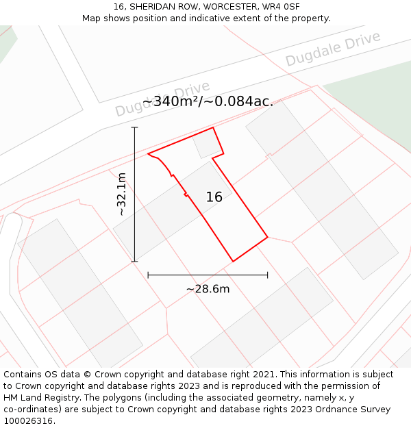 16, SHERIDAN ROW, WORCESTER, WR4 0SF: Plot and title map