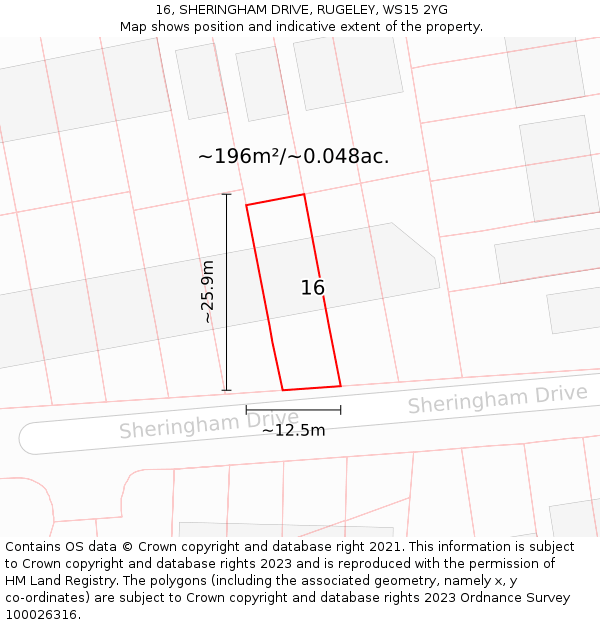 16, SHERINGHAM DRIVE, RUGELEY, WS15 2YG: Plot and title map