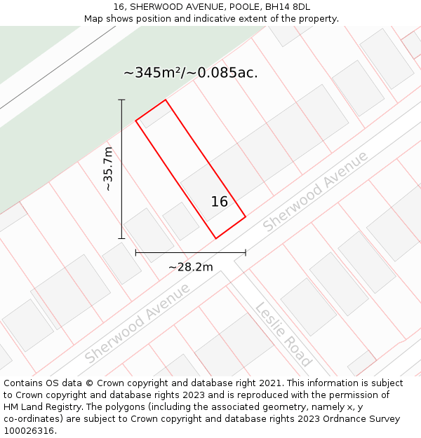 16, SHERWOOD AVENUE, POOLE, BH14 8DL: Plot and title map