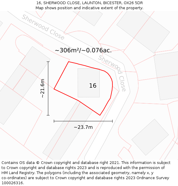 16, SHERWOOD CLOSE, LAUNTON, BICESTER, OX26 5DR: Plot and title map