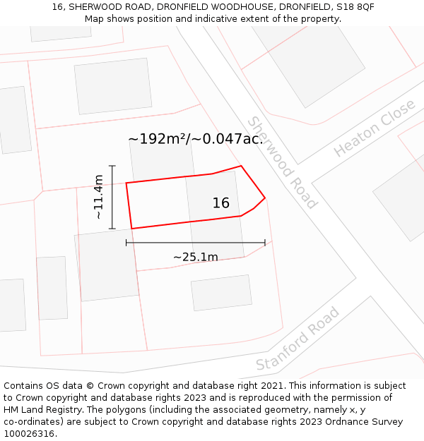 16, SHERWOOD ROAD, DRONFIELD WOODHOUSE, DRONFIELD, S18 8QF: Plot and title map