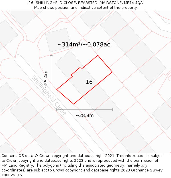 16, SHILLINGHELD CLOSE, BEARSTED, MAIDSTONE, ME14 4QA: Plot and title map