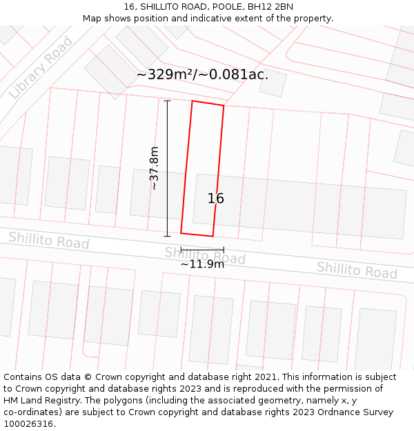 16, SHILLITO ROAD, POOLE, BH12 2BN: Plot and title map