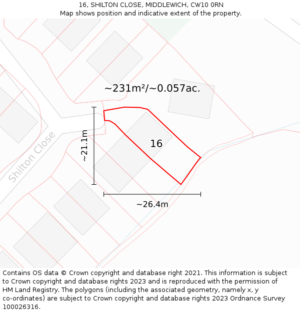 16, SHILTON CLOSE, MIDDLEWICH, CW10 0RN: Plot and title map