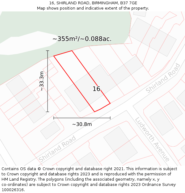 16, SHIRLAND ROAD, BIRMINGHAM, B37 7GE: Plot and title map