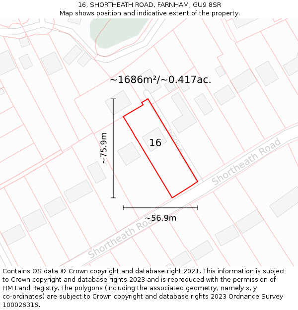 16, SHORTHEATH ROAD, FARNHAM, GU9 8SR: Plot and title map