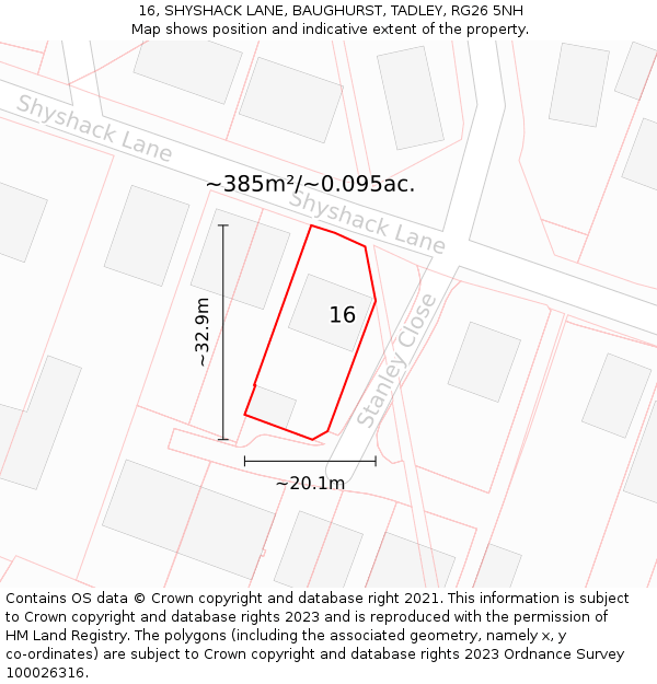16, SHYSHACK LANE, BAUGHURST, TADLEY, RG26 5NH: Plot and title map