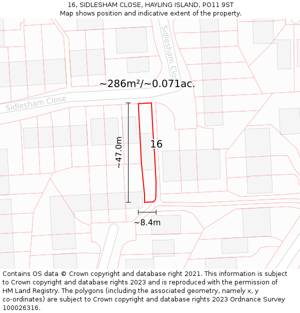 16, SIDLESHAM CLOSE, HAYLING ISLAND, PO11 9ST: Plot and title map