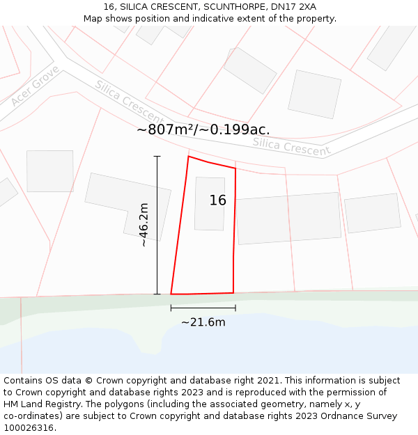 16, SILICA CRESCENT, SCUNTHORPE, DN17 2XA: Plot and title map