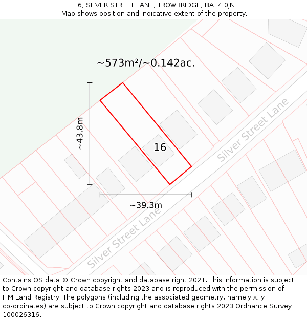 16, SILVER STREET LANE, TROWBRIDGE, BA14 0JN: Plot and title map