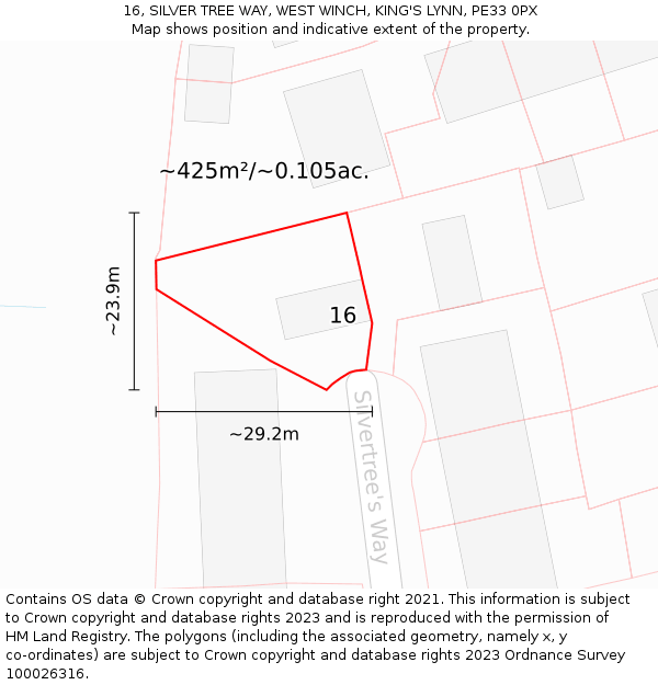16, SILVER TREE WAY, WEST WINCH, KING'S LYNN, PE33 0PX: Plot and title map