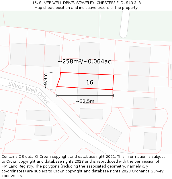 16, SILVER WELL DRIVE, STAVELEY, CHESTERFIELD, S43 3LR: Plot and title map