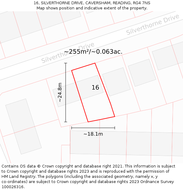 16, SILVERTHORNE DRIVE, CAVERSHAM, READING, RG4 7NS: Plot and title map