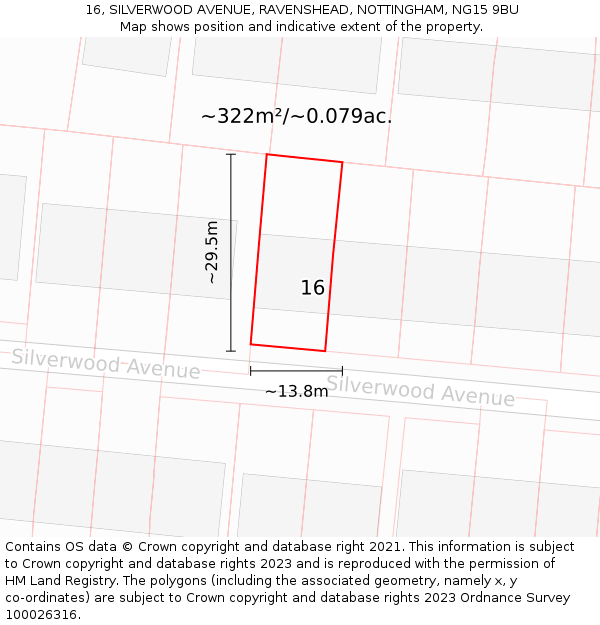 16, SILVERWOOD AVENUE, RAVENSHEAD, NOTTINGHAM, NG15 9BU: Plot and title map