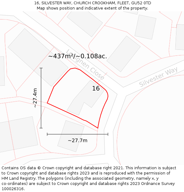 16, SILVESTER WAY, CHURCH CROOKHAM, FLEET, GU52 0TD: Plot and title map