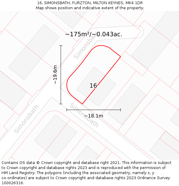 16, SIMONSBATH, FURZTON, MILTON KEYNES, MK4 1DR: Plot and title map
