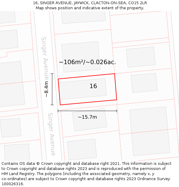 16, SINGER AVENUE, JAYWICK, CLACTON-ON-SEA, CO15 2LR: Plot and title map