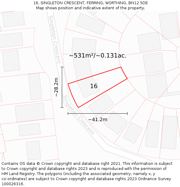 16, SINGLETON CRESCENT, FERRING, WORTHING, BN12 5DE: Plot and title map