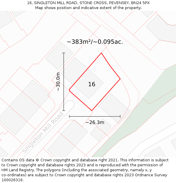 16, SINGLETON MILL ROAD, STONE CROSS, PEVENSEY, BN24 5PX: Plot and title map