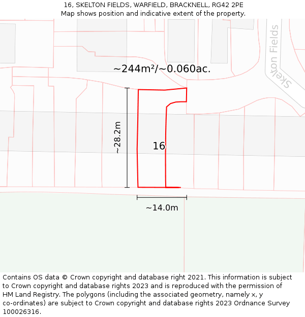 16, SKELTON FIELDS, WARFIELD, BRACKNELL, RG42 2PE: Plot and title map
