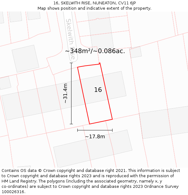 16, SKELWITH RISE, NUNEATON, CV11 6JP: Plot and title map