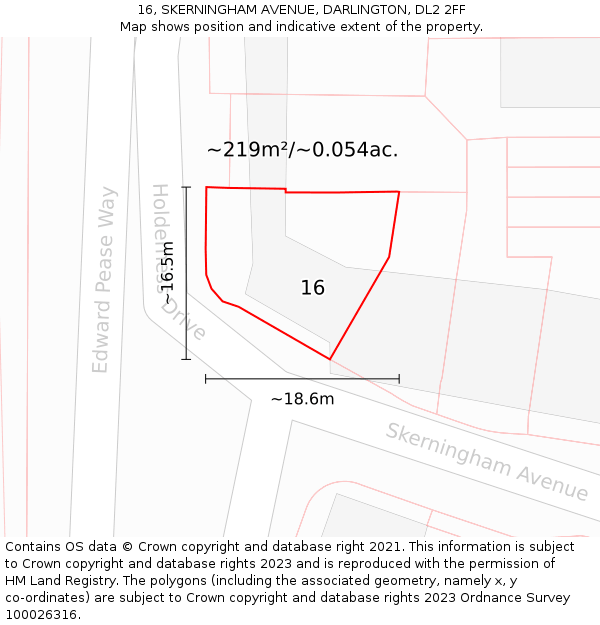 16, SKERNINGHAM AVENUE, DARLINGTON, DL2 2FF: Plot and title map