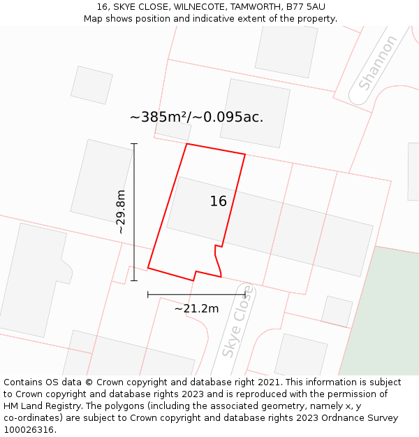 16, SKYE CLOSE, WILNECOTE, TAMWORTH, B77 5AU: Plot and title map