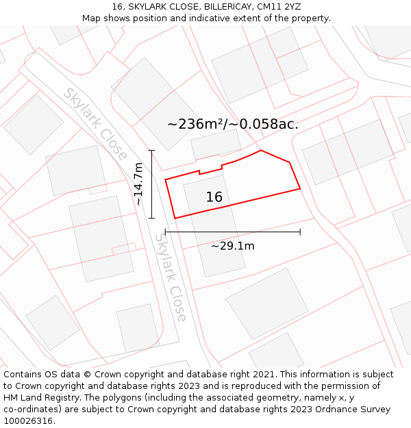 16, SKYLARK CLOSE, BILLERICAY, CM11 2YZ: Plot and title map