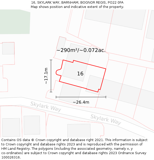 16, SKYLARK WAY, BARNHAM, BOGNOR REGIS, PO22 0FA: Plot and title map