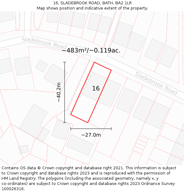 16, SLADEBROOK ROAD, BATH, BA2 1LR: Plot and title map