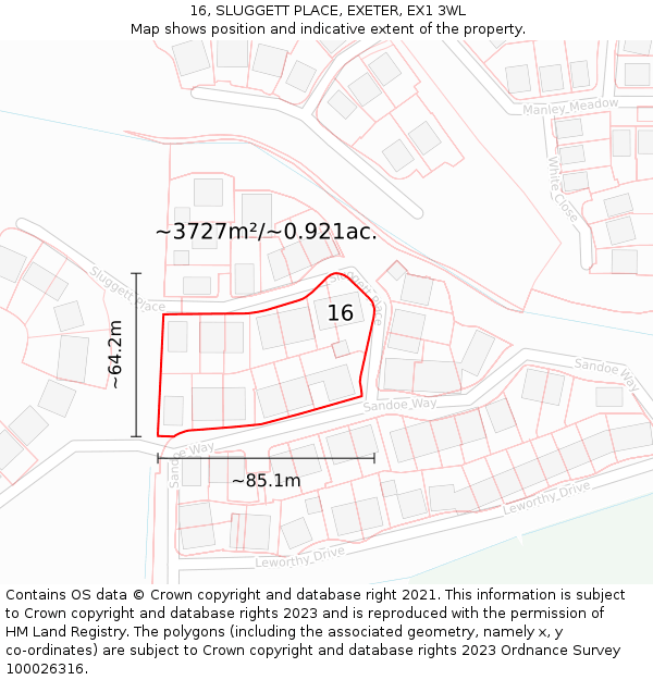 16, SLUGGETT PLACE, EXETER, EX1 3WL: Plot and title map
