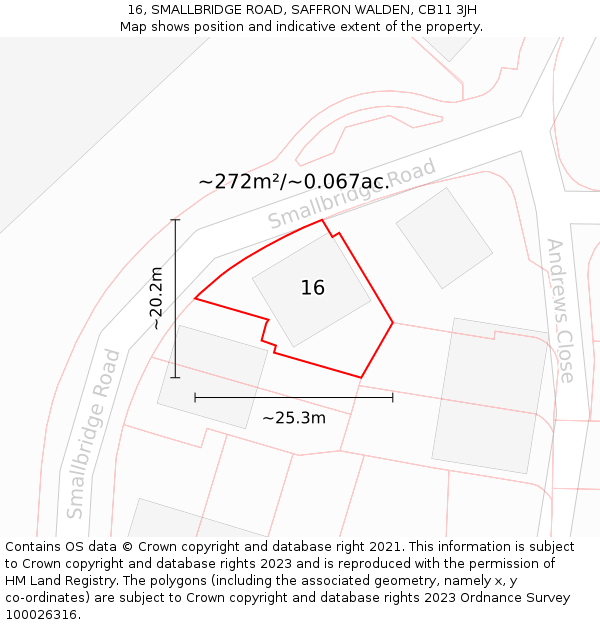 16, SMALLBRIDGE ROAD, SAFFRON WALDEN, CB11 3JH: Plot and title map