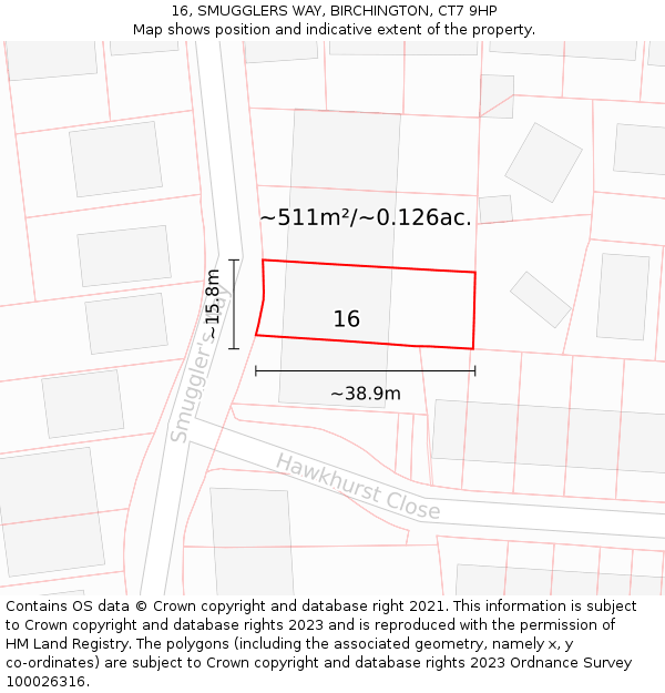 16, SMUGGLERS WAY, BIRCHINGTON, CT7 9HP: Plot and title map