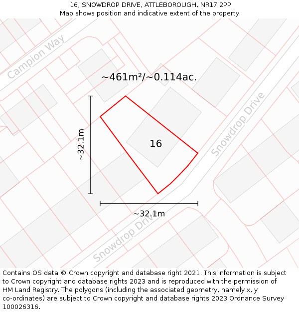 16, SNOWDROP DRIVE, ATTLEBOROUGH, NR17 2PP: Plot and title map